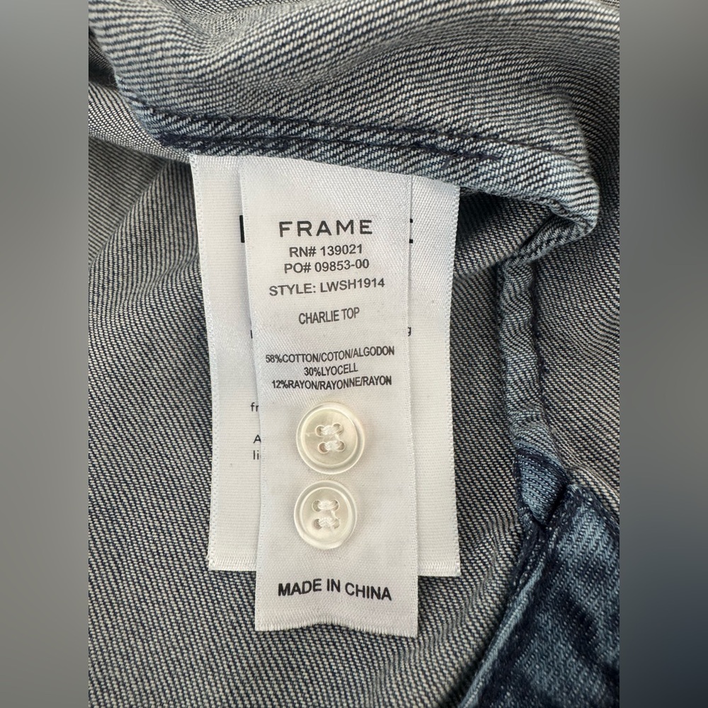 Revolve Frame Charlie Button Up Denim Top Pleated Puff Sleeves Western Sz Large - Picture 8 of 9